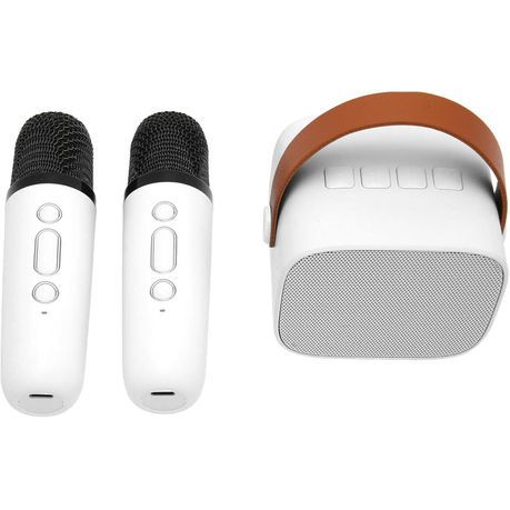 Portable Bluetooth Wireless Karaoke Speakers with 2 Microphones - White_3