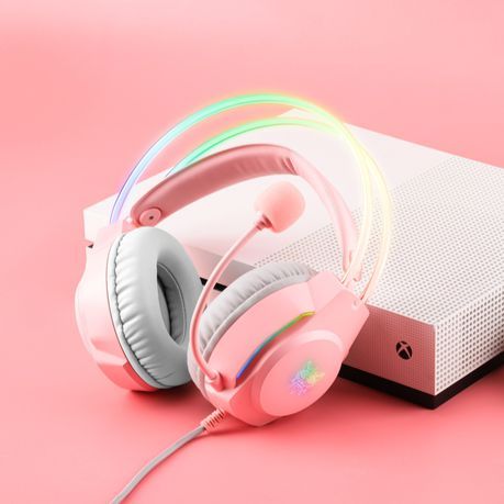 Neon Magic RGB Lighting Noise Reduction Wired Headphon Onikuma X26 3.5mm - Pink_3