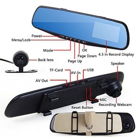 4.3" Rearview Mirror Dual Channel Recorder Vehicle Blackbox DVR_1