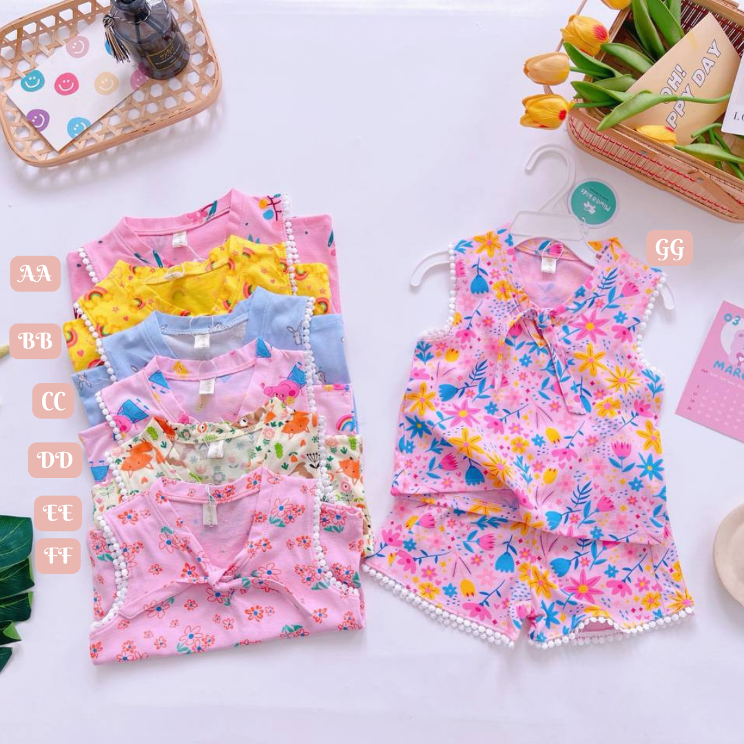 [157] Collar Rie Ribbon Printed Sleeveless Play Set (80~120)_1