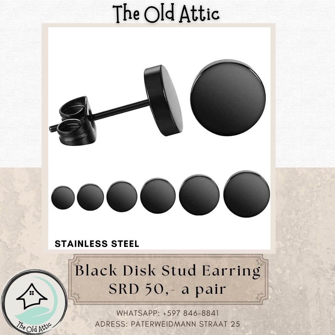 Black disk stud earring _0