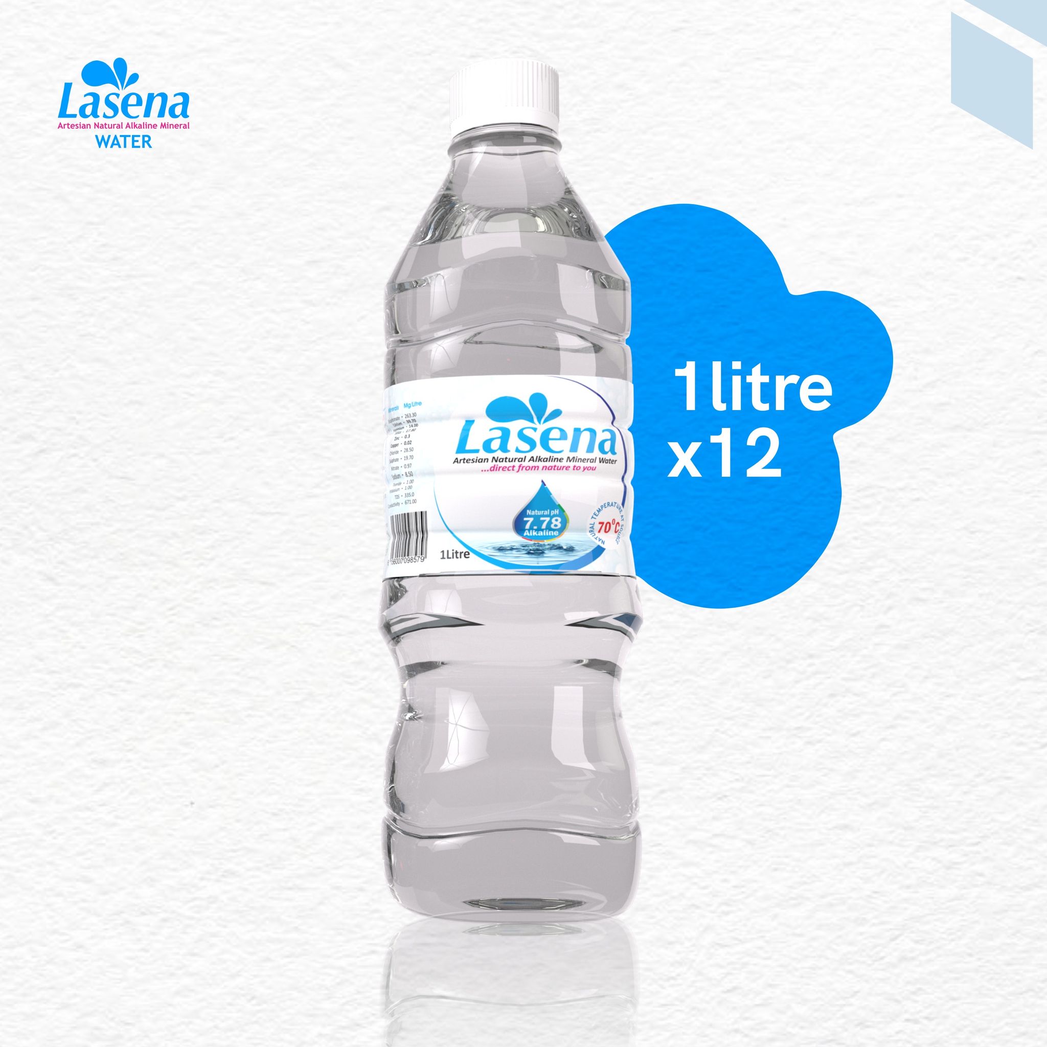 Lasena Natural Alkaline Water - 1 Liter Pack Of 12 Bottles_0