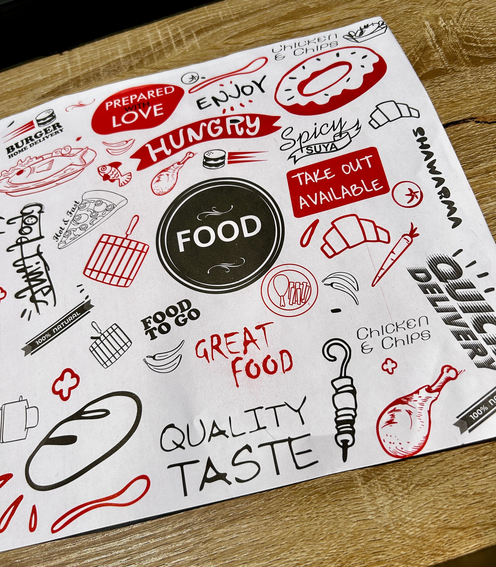 “ FOOD TO GO “ TABLE MATS - 12” x 12” - PACK OF 50 PIECES_1