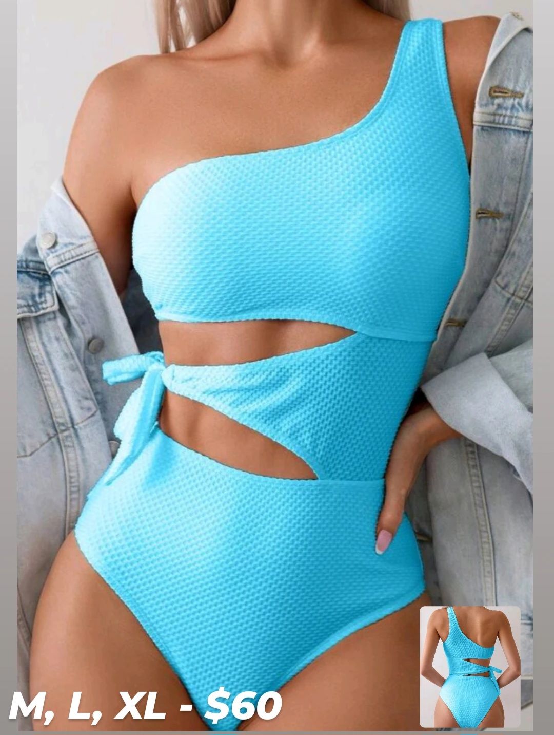 BLUE ONE PIECE WITH SIDE TIE_0