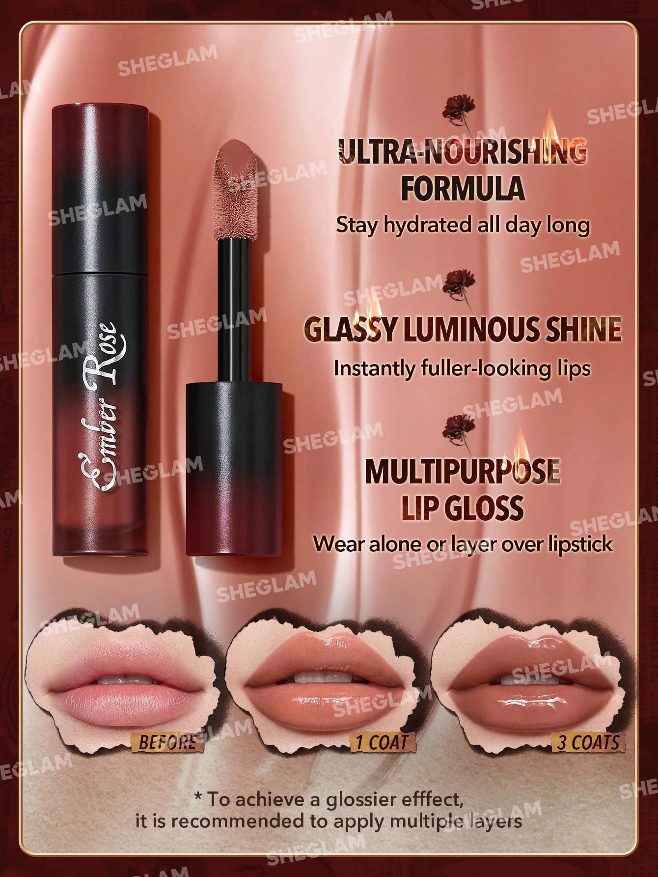 SHEGLAM Ember Rose Immortal Love Nourishing Lip Gloss - Amor_6