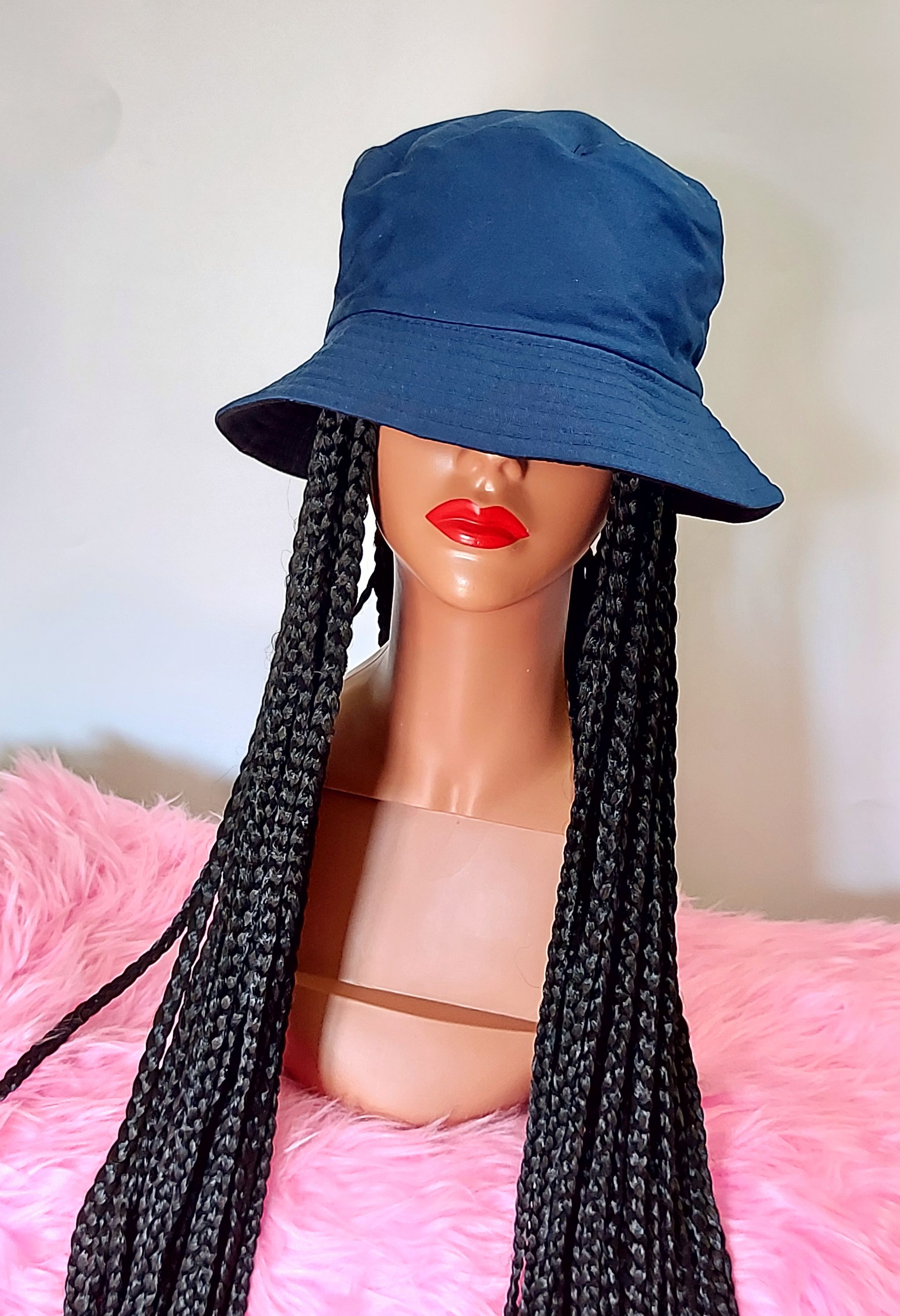 Bucket hat Long Braids with curly ends_0