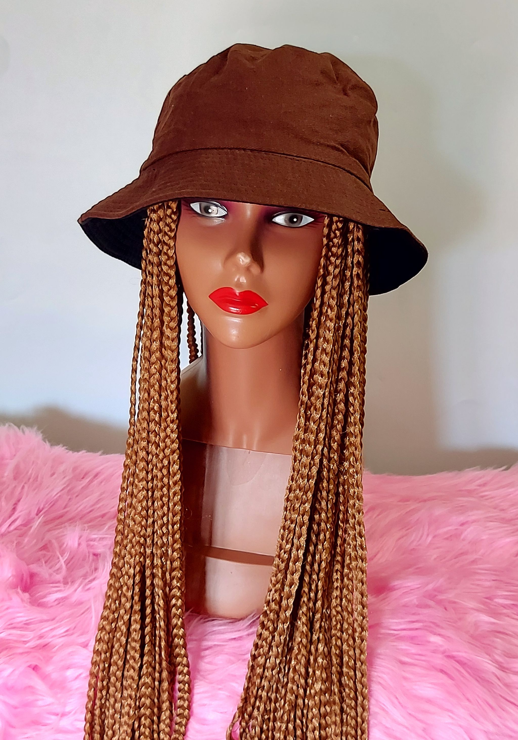 Bucket hat Long Braids with curly ends_1