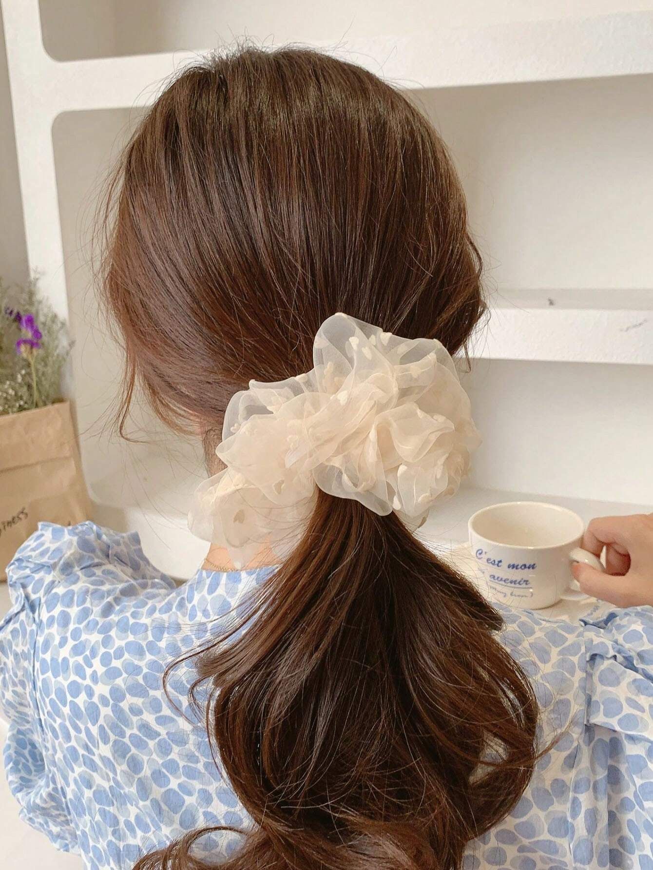 1pc Girl's Floral Bun Hair Scrunchies_3