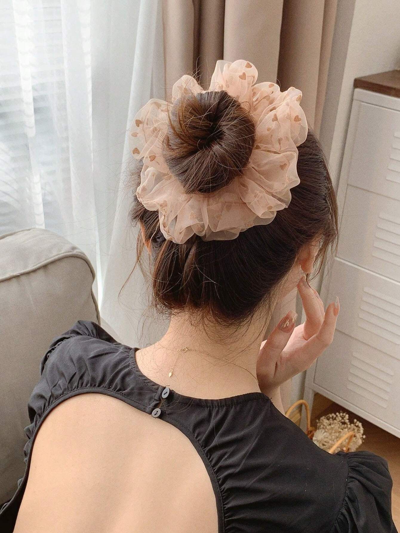 1pc Girl's Floral Bun Hair Scrunchies_1