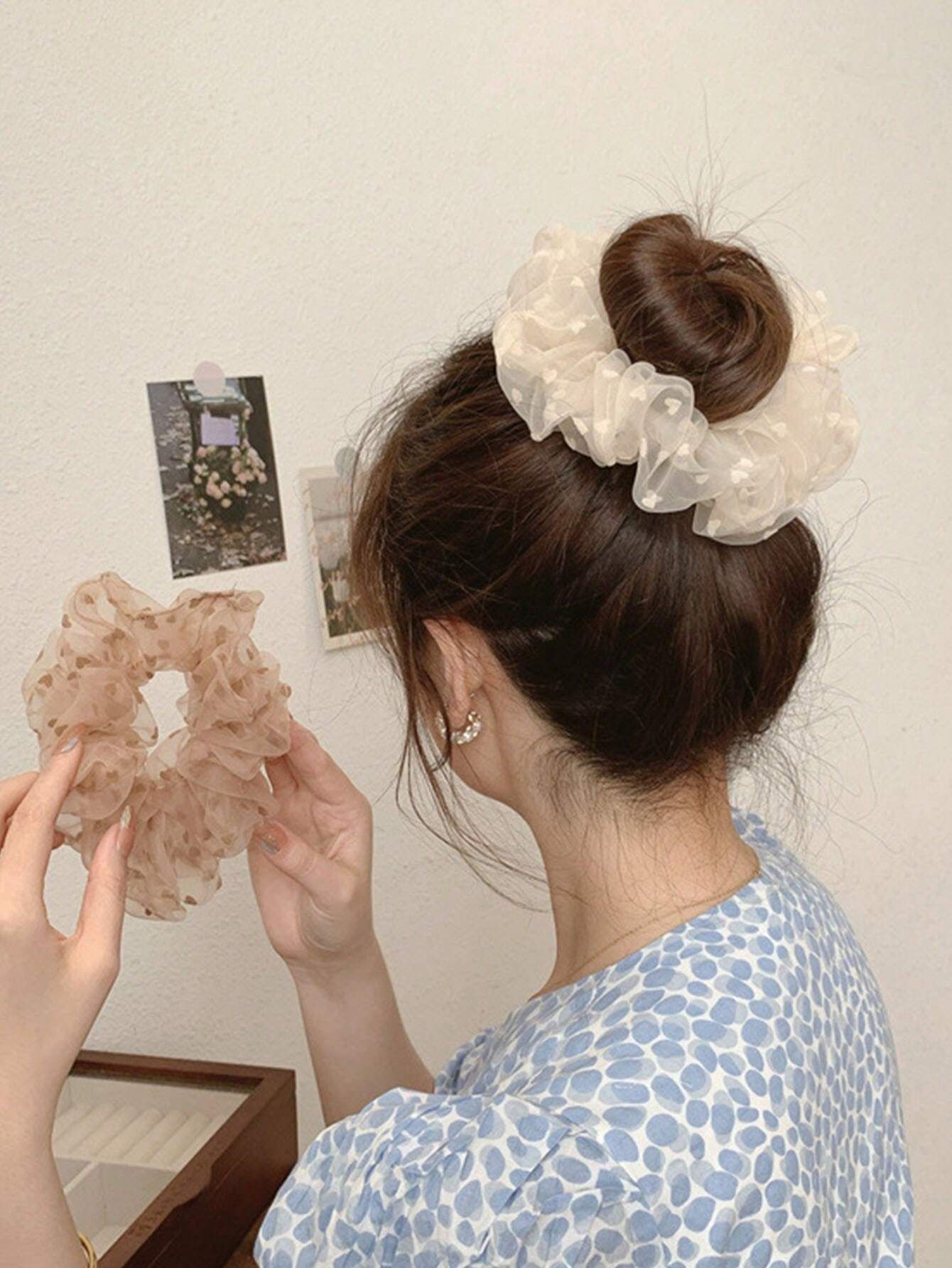 1pc Girl's Floral Bun Hair Scrunchies_2