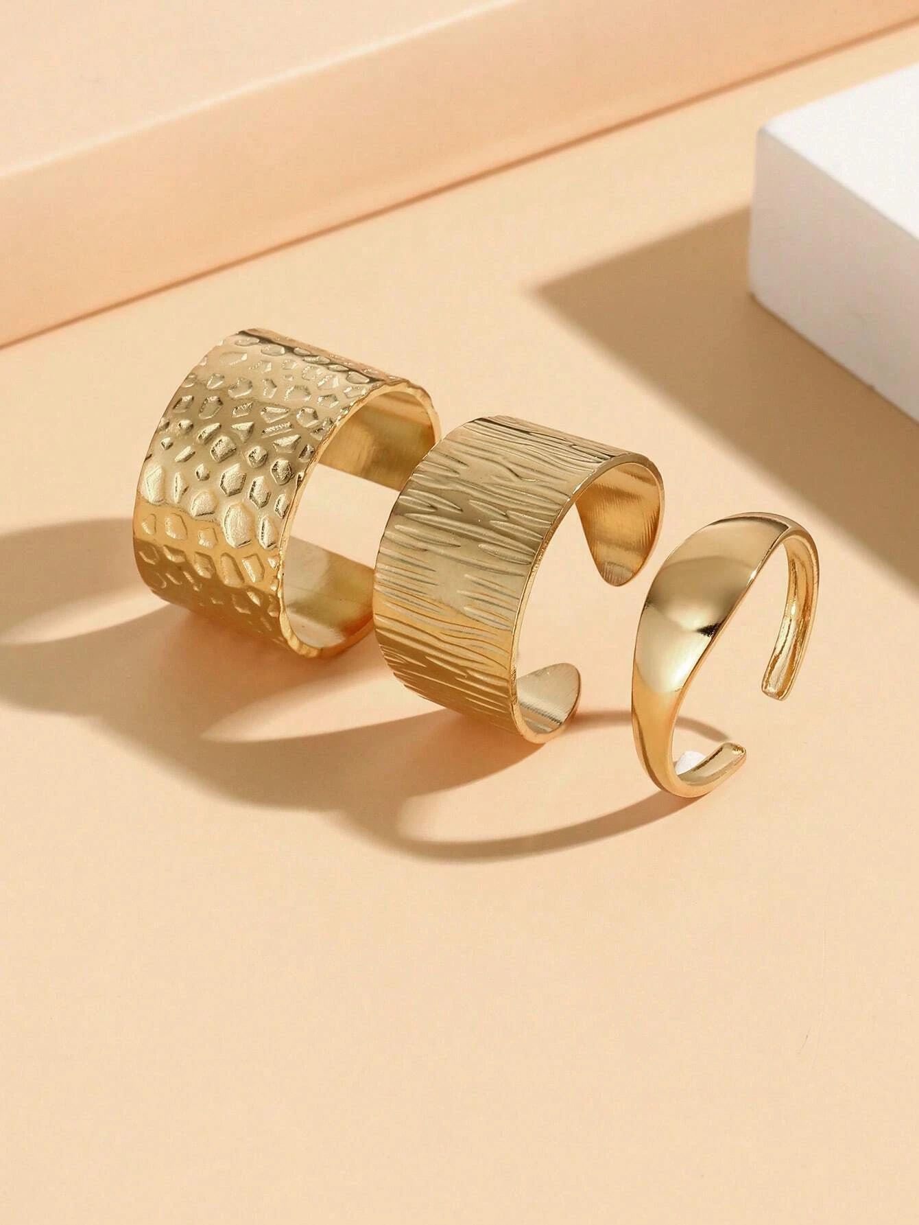 3pcs Textured Cuff Ring_0