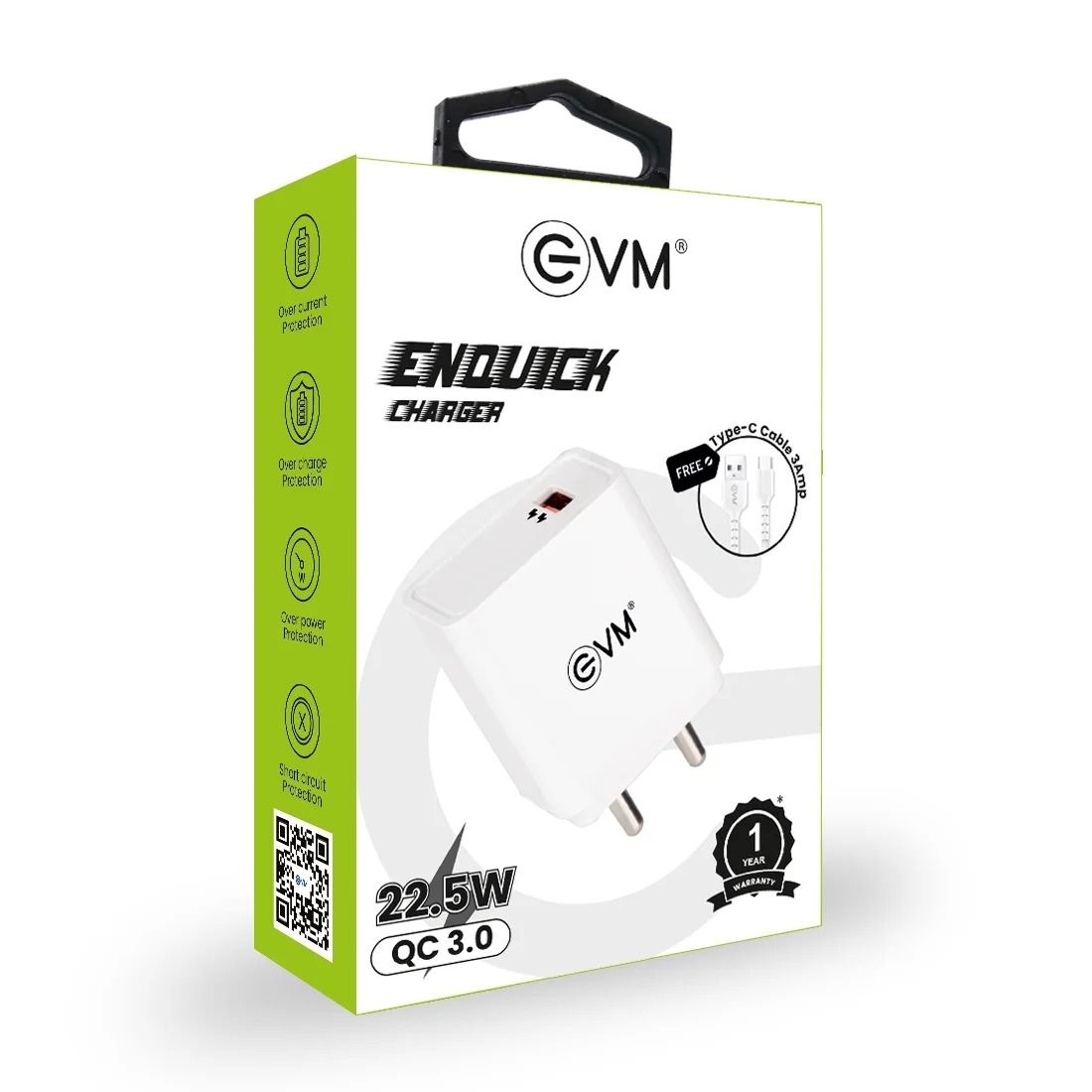 EVM CH-06 EnQuick QC 3.0 Fast Charger with Type-C Cable_0