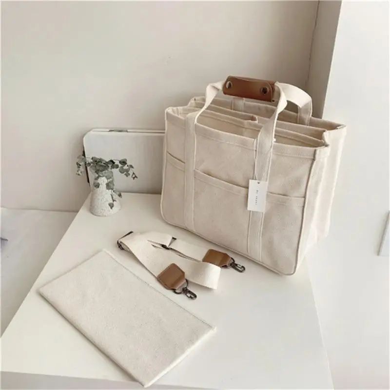 حقيبة canves tote bag بيج_2