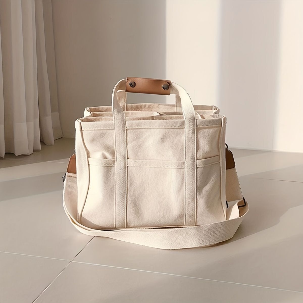 حقيبة canves tote bag بيج_0