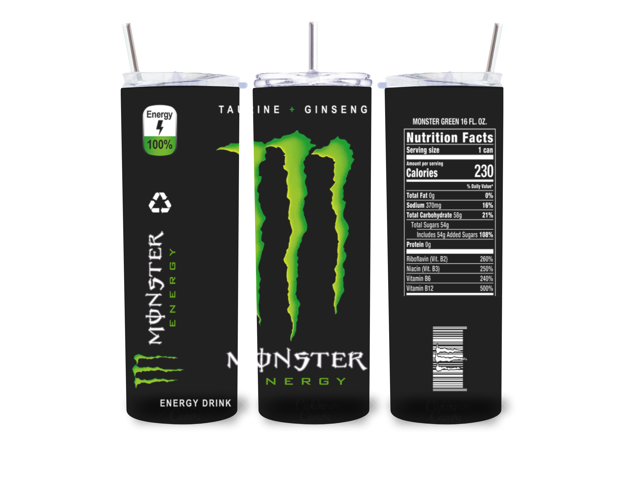 Monster- 20 Oz Skinny Tumbler With Straw & Lid  #7_1