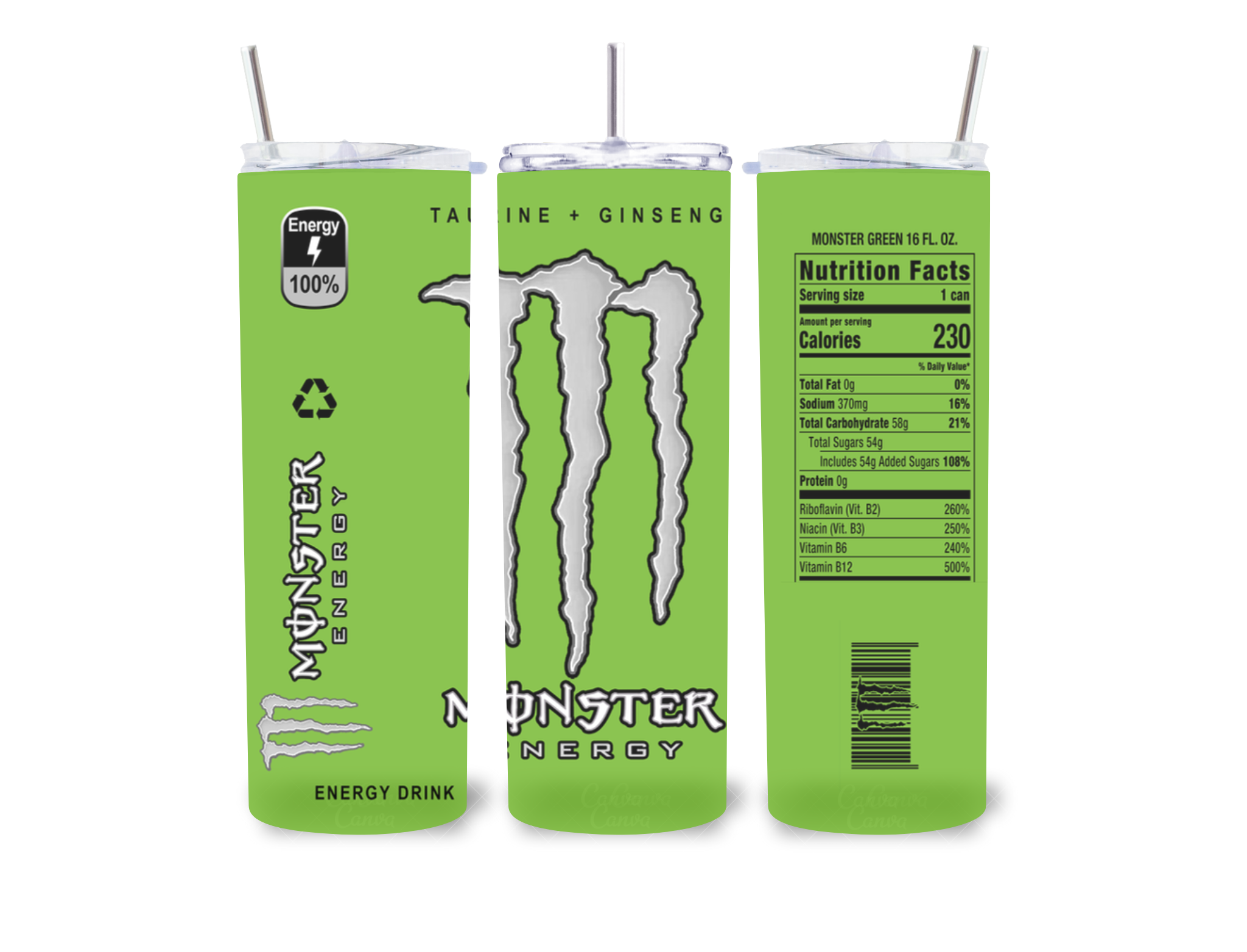 Monster- 20 Oz Skinny Tumbler With Straw & Lid  #8_1