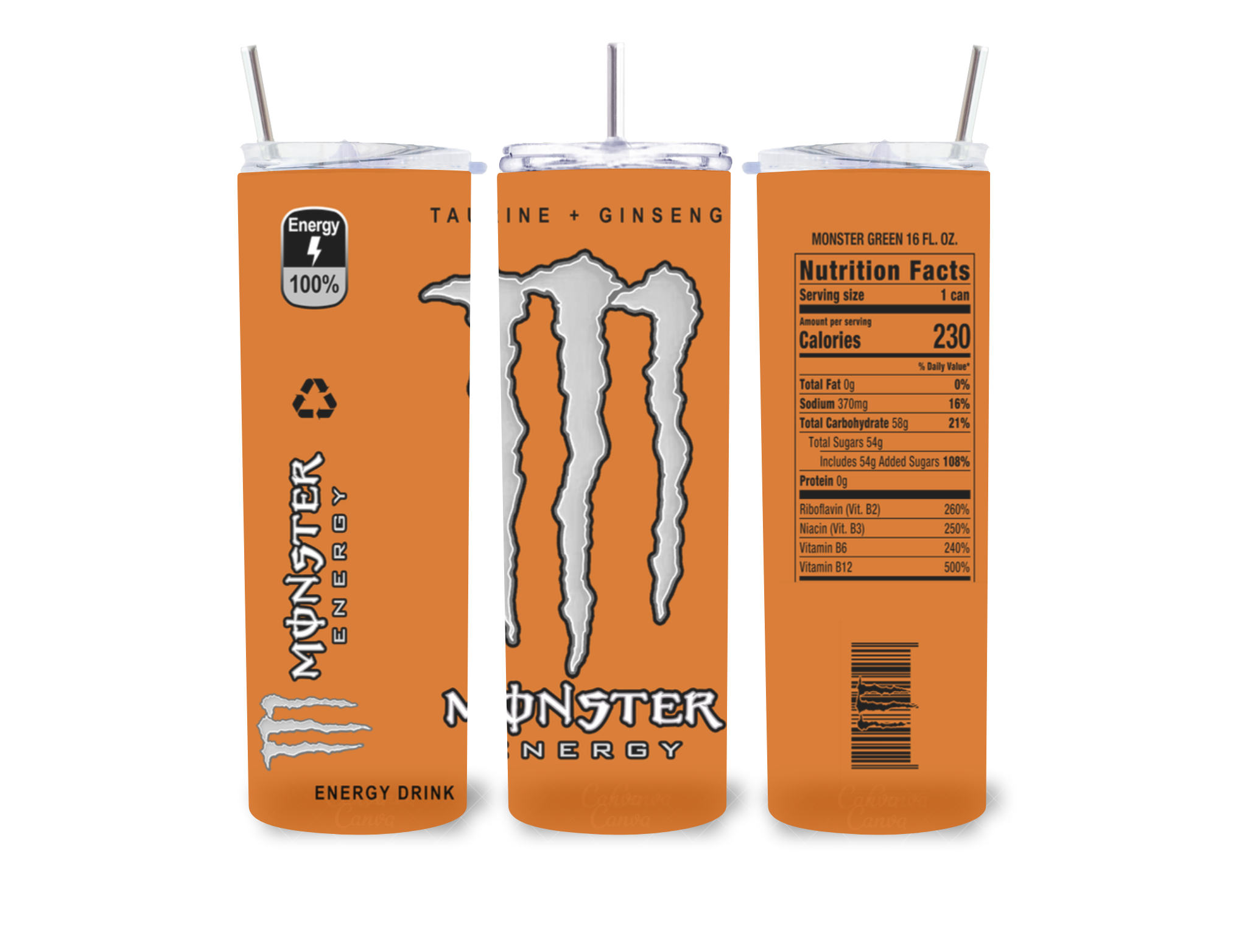 Monster- 20 Oz Skinny Tumbler With Straw & Lid  #10_1