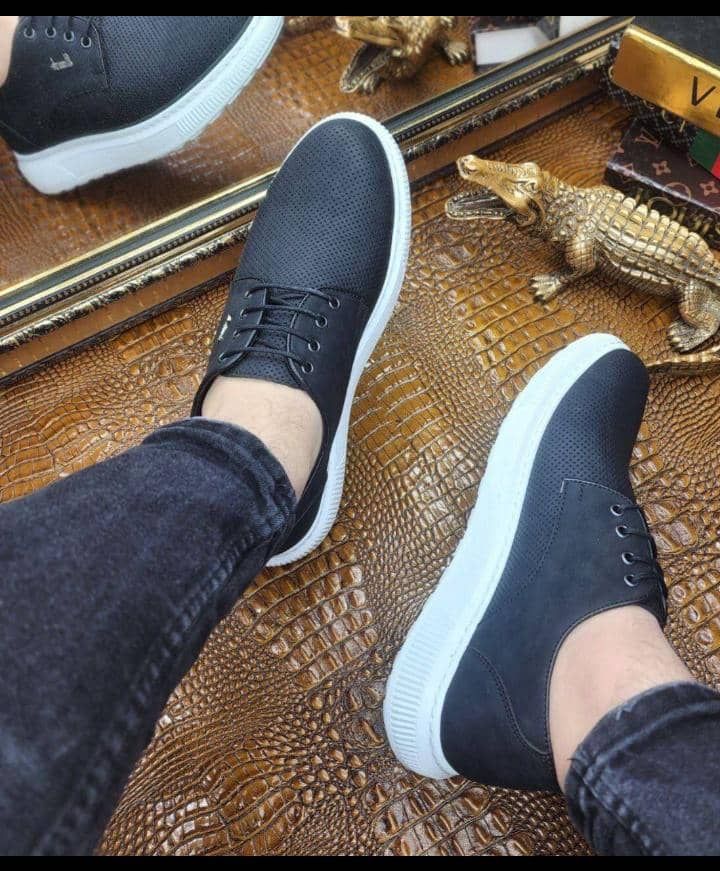 Black casual shoelace genuine leather_0