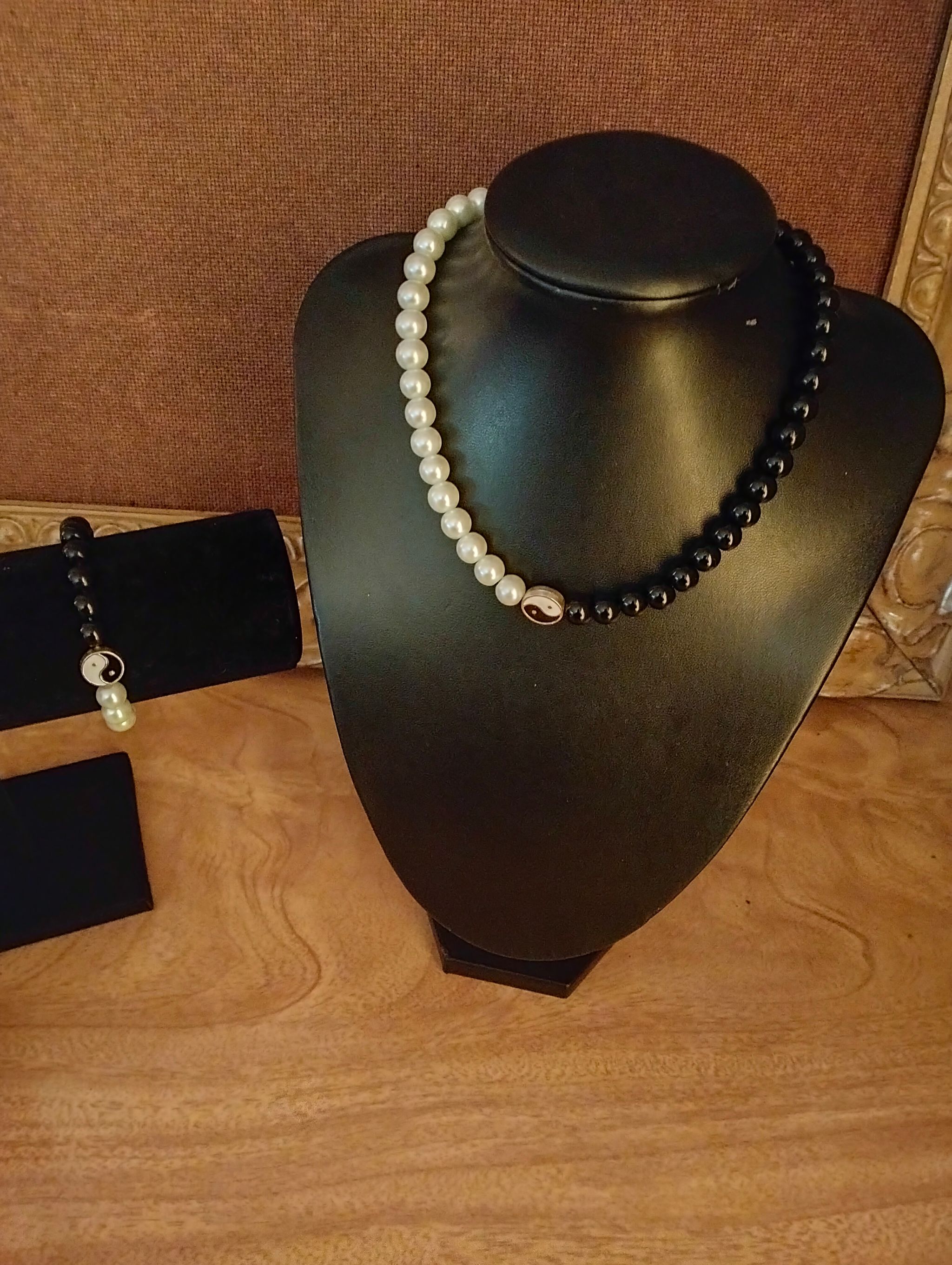 Pearl yingyang necklace and bracelet set _2