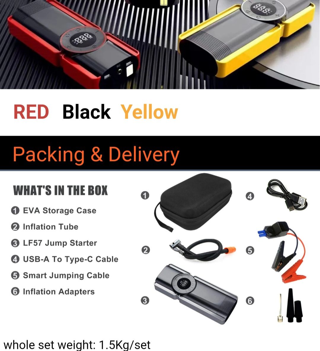 Portable 20000 mAh Super Capacitor Jumpstarter with Air Compressor_9