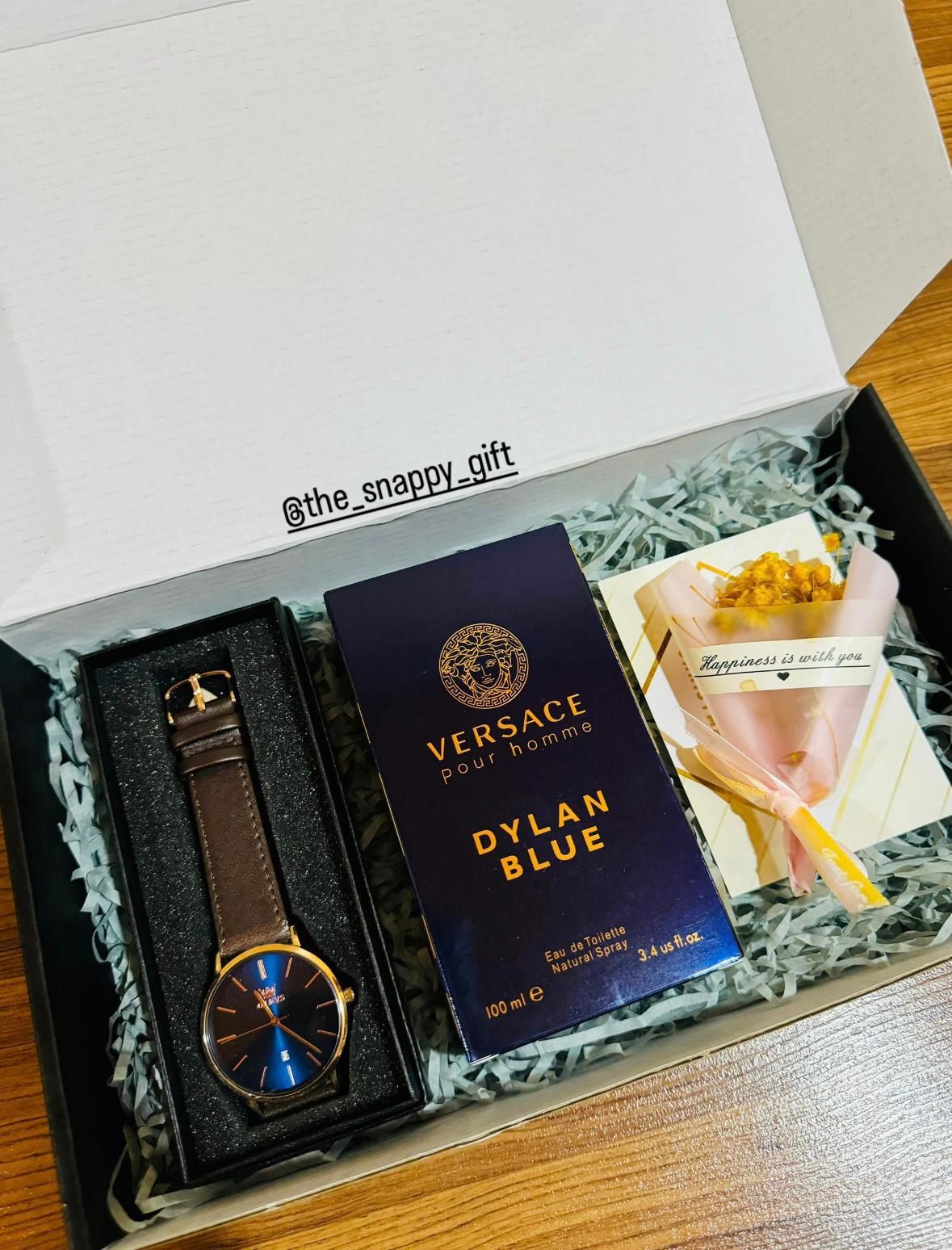 Olevs Genuine Leather Watch with Versace Perfume_0