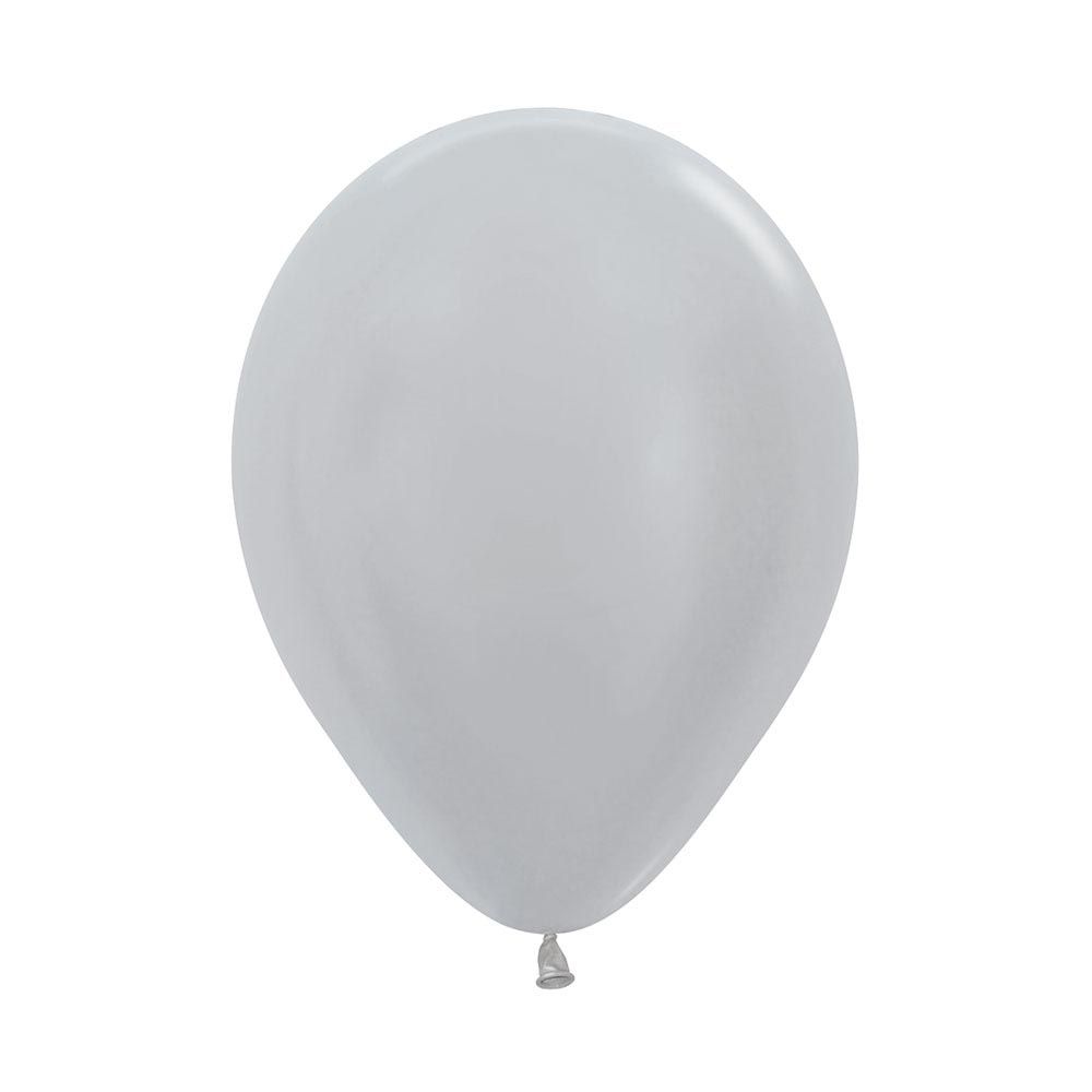 12in, Satin Pearl Silver Latex Balloon_0