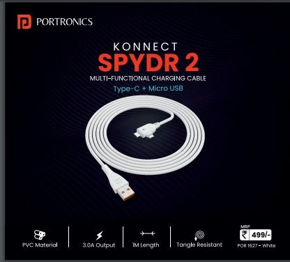 Portronics Konnect Spydr 2 1 Meter Multi-Functional Charging Cable ( Type-C + Micro USB Cable) Assorted Color_1
