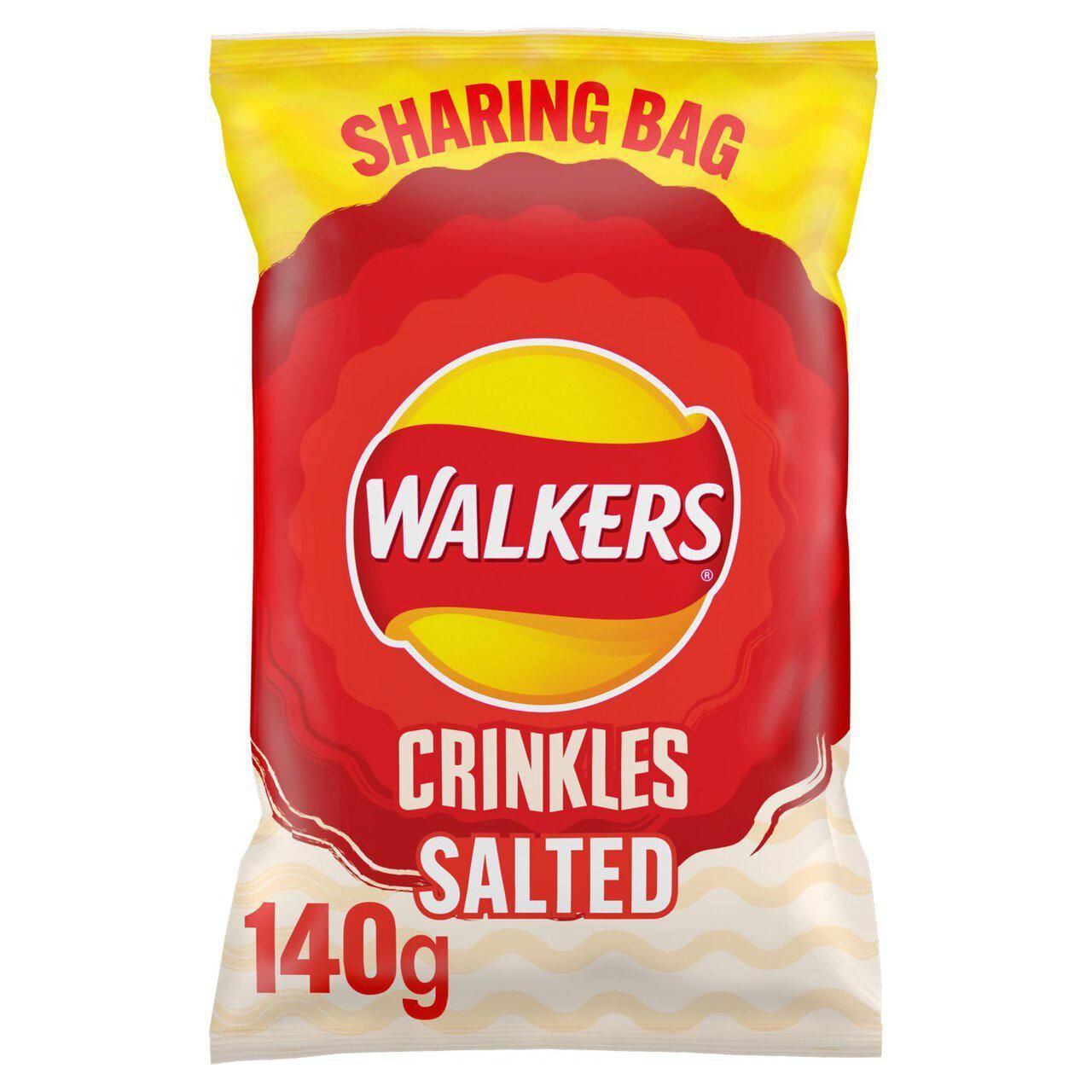 Walkers Crinkles 140g large bag ready salted crisps  9 per case  Bb 11/5/24_0