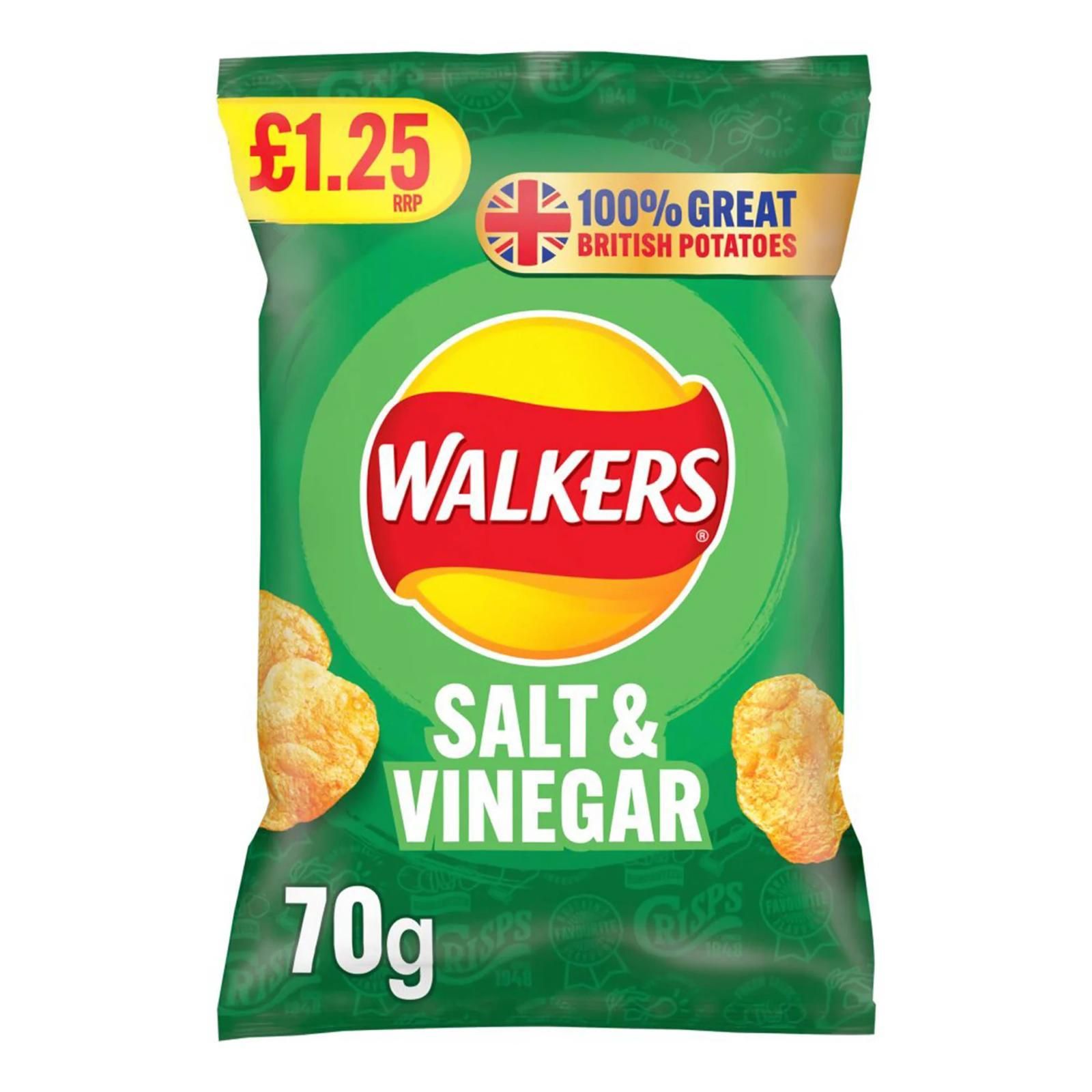 Walkers 70g salt and vinegar crisps Pm £1.25  15 per case  Dated 18/5/24_0