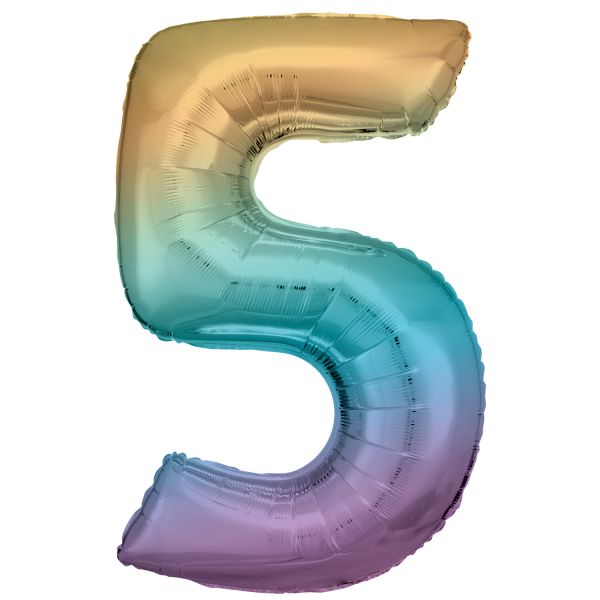 Number 5 Pastel Rainbow Amscan SuperShape Foil Balloons_0