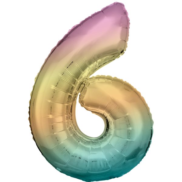 Number 6 Pastel Rainbow Amscan SuperShape Foil Balloons_0