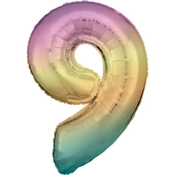 Number 9 Pastel Rainbow Amscan SuperShape Foil Balloons_0