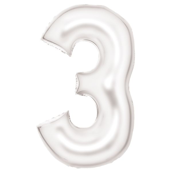 Number 3 Silk White Amscan SuperShape Foil Balloons_0