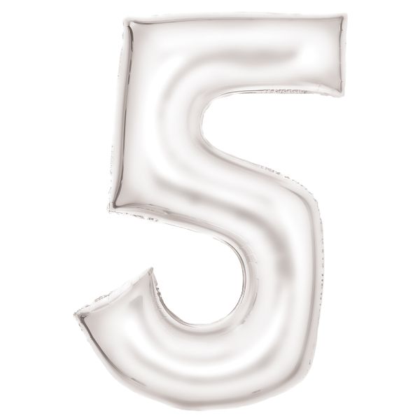 Number 5 Silk White Amscan SuperShape Foil Balloons_0