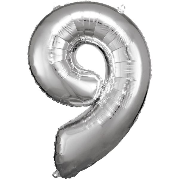 Number 9 Silver Amscan SuperShape Foil Balloons_0