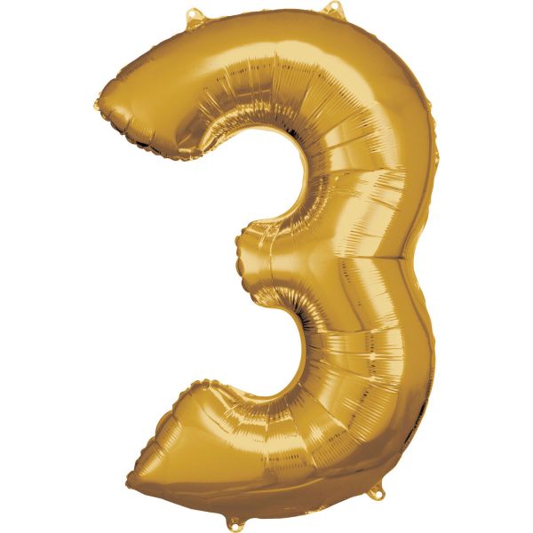 Number 3 Gold Amscan SuperShape Foil Balloons_0