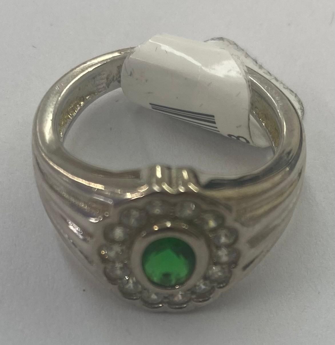 Silver CZ Ring w/ Green Stone_0