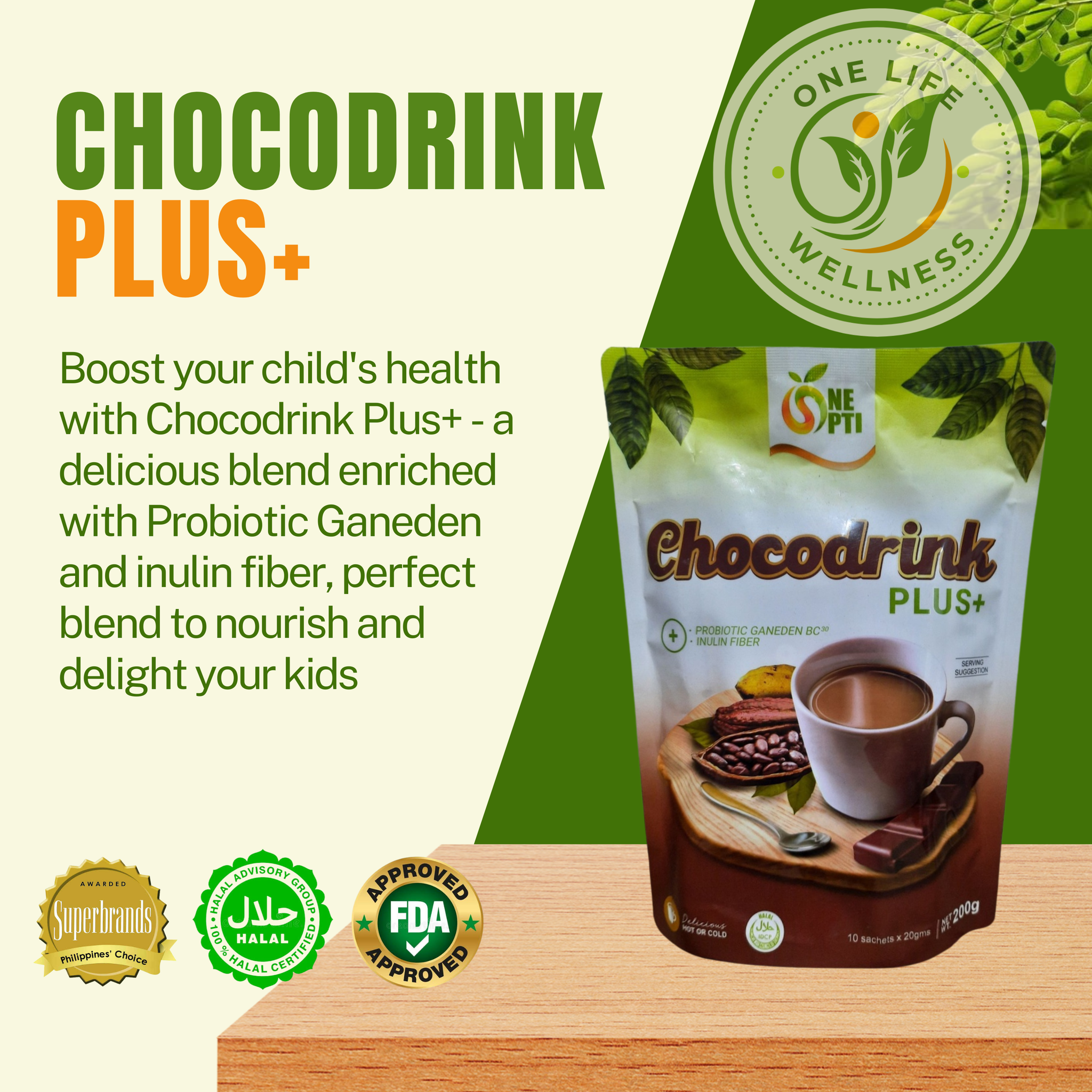 One Opti ChocoDrink Plus + with Probiotic Ganeden and Inulin Fiber _0