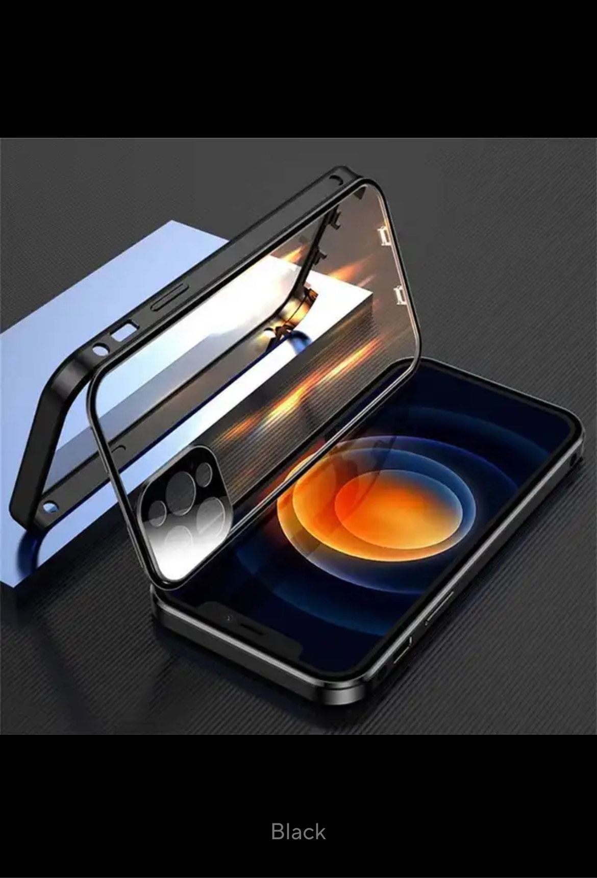 Coque de protection complète à 360° en métal magnétique, double face en verre, pour iPhone _0