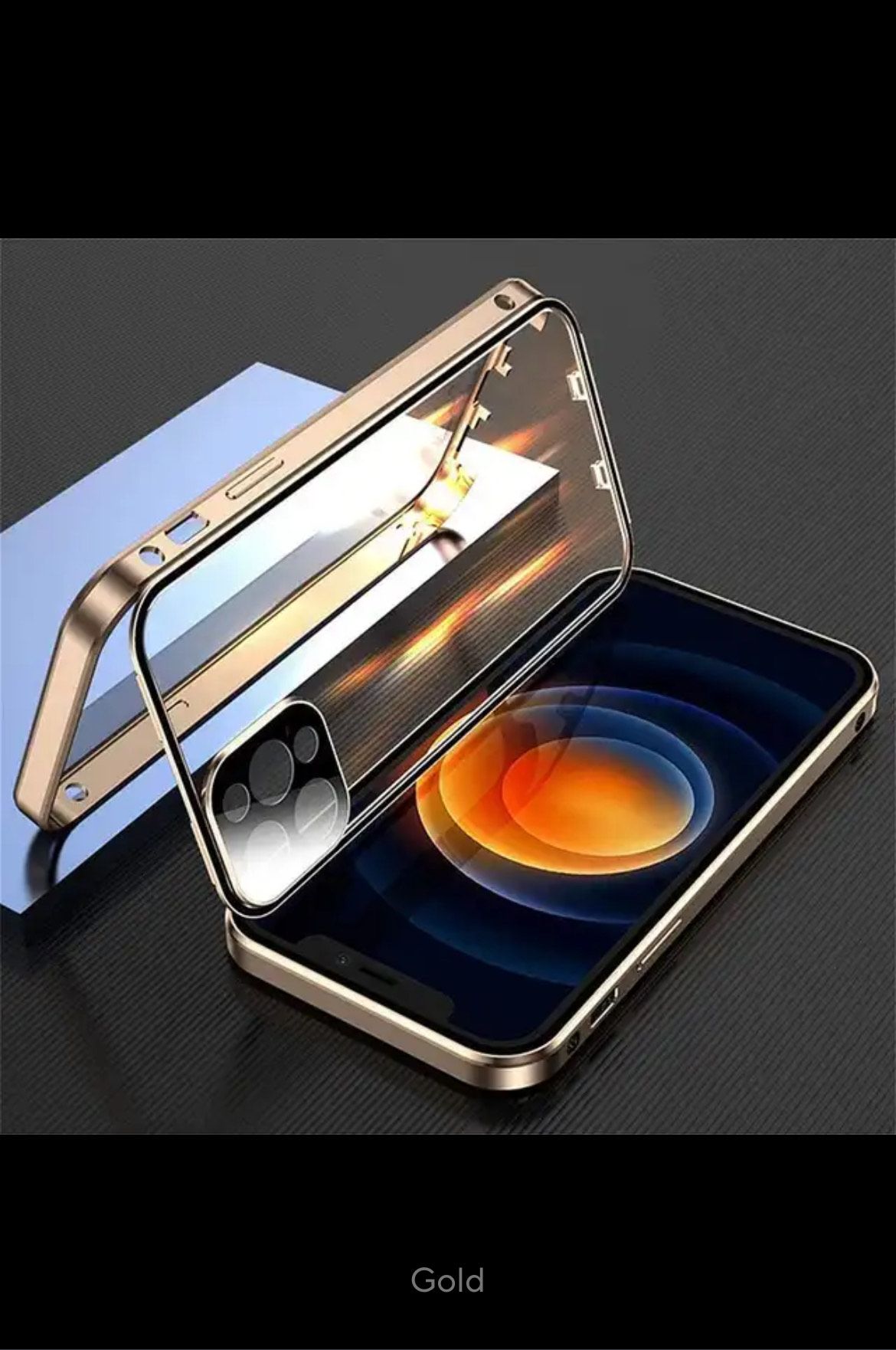 Coque de protection complète à 360° en métal magnétique, double face en verre, pour iPhone _3