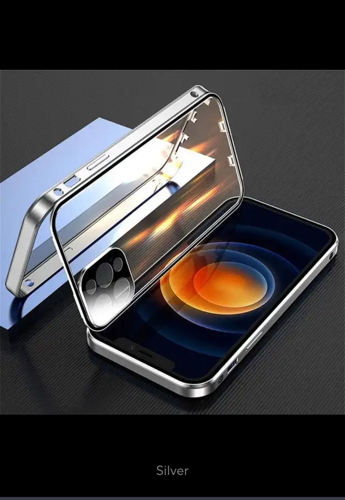 Coque de protection complète à 360° en métal magnétique, double face en verre, pour iPhone _4