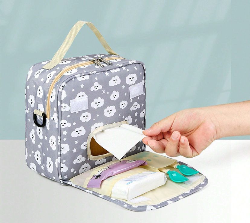 1Pc Gender Neutral grey clouds Diaper Bag _3