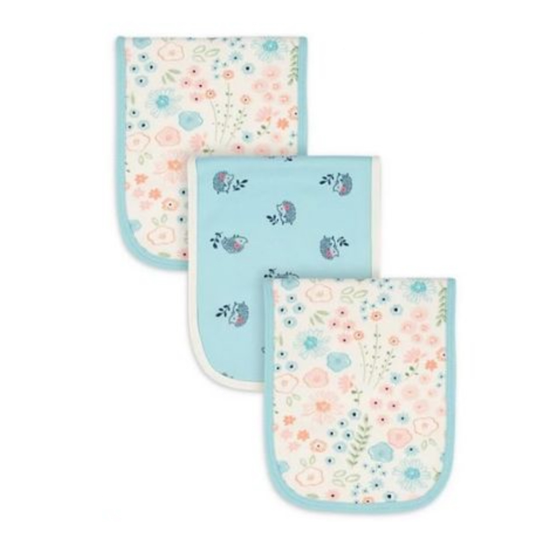 Gerber baby girl 3-pack pink/blue hedgehog burp cloths_0