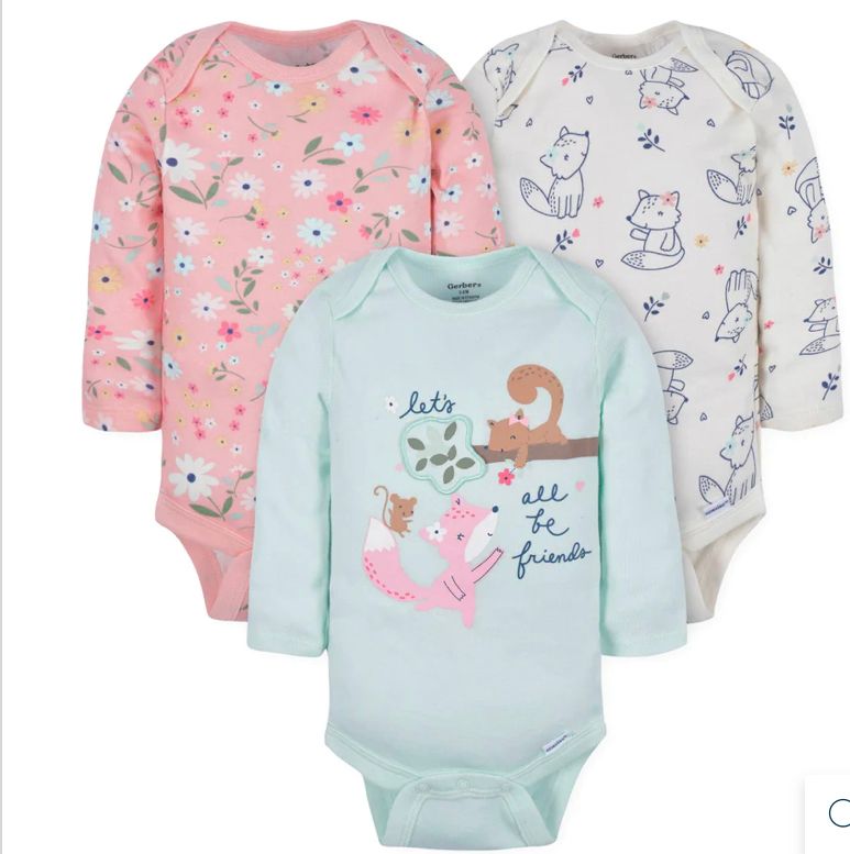 Gerber baby girl 3-pack Foxes long sleeve onesies _0