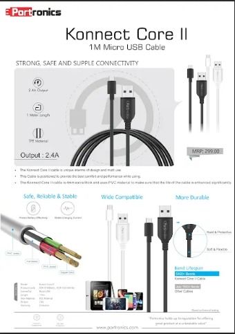 Portronics Konnect Core 1 meter Micro USb Cable - Assorted Color_2