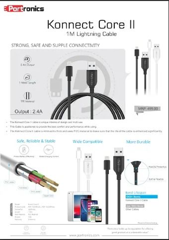 Portronics Konnect Core 8 Pin 1 M Lightning Cable - Assorted Color_3