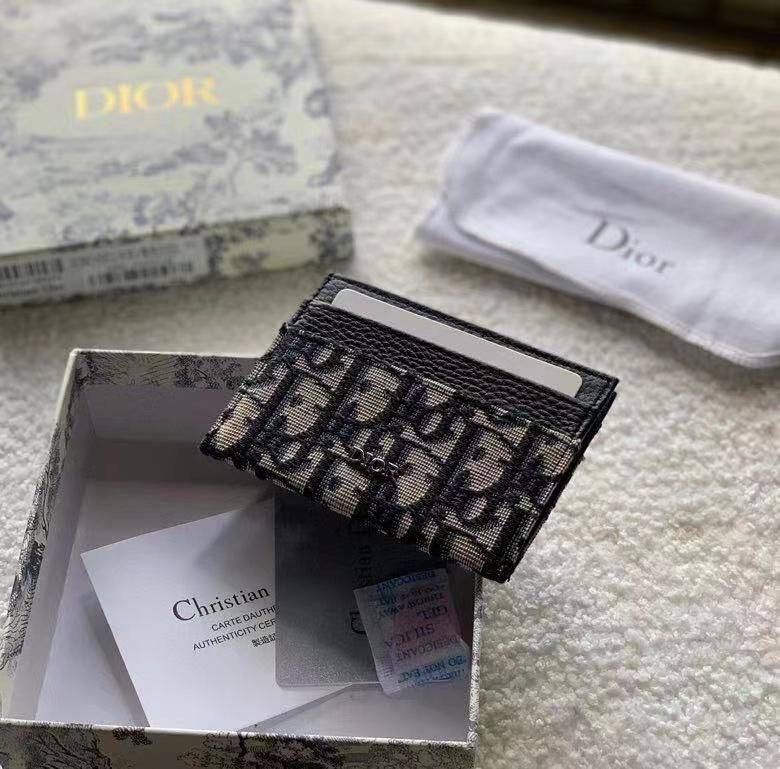 DIOR Card Holder Beige and Black Oblique Jacquard with Black Grained Calfskin_1