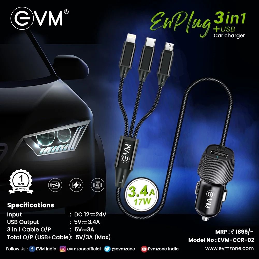 EVM EnPlug 3 in 1+ USB Car Charger 3.4A 17W_2