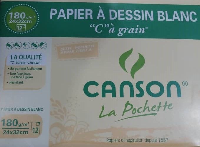 Papier dessin blanc 24x32cm - 224g/m² - CANSON "C" à Grain - Pochette 12 feuilles_2