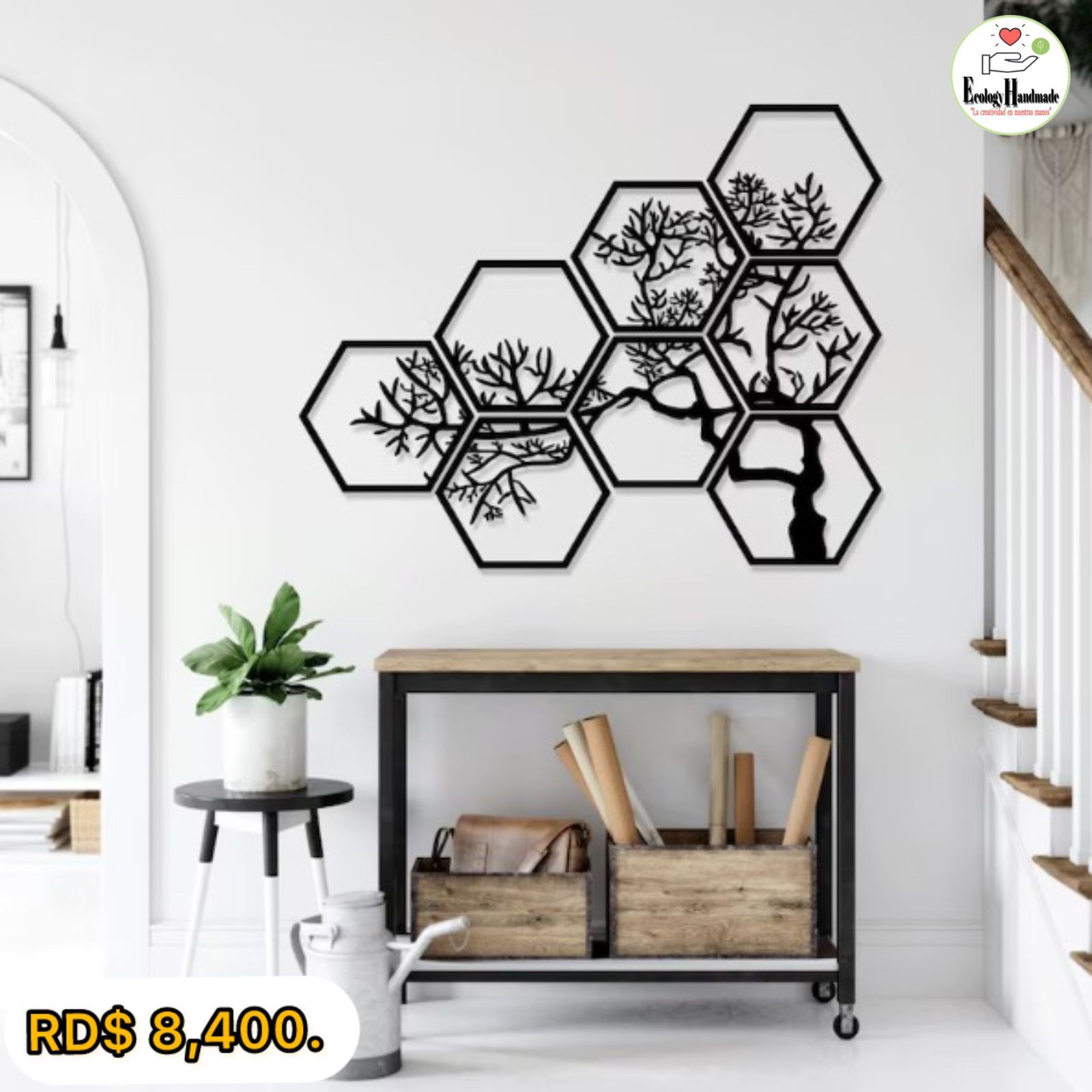 8 cuadros hexagonales”. 🪵🌳 35x45 pulgadas._0